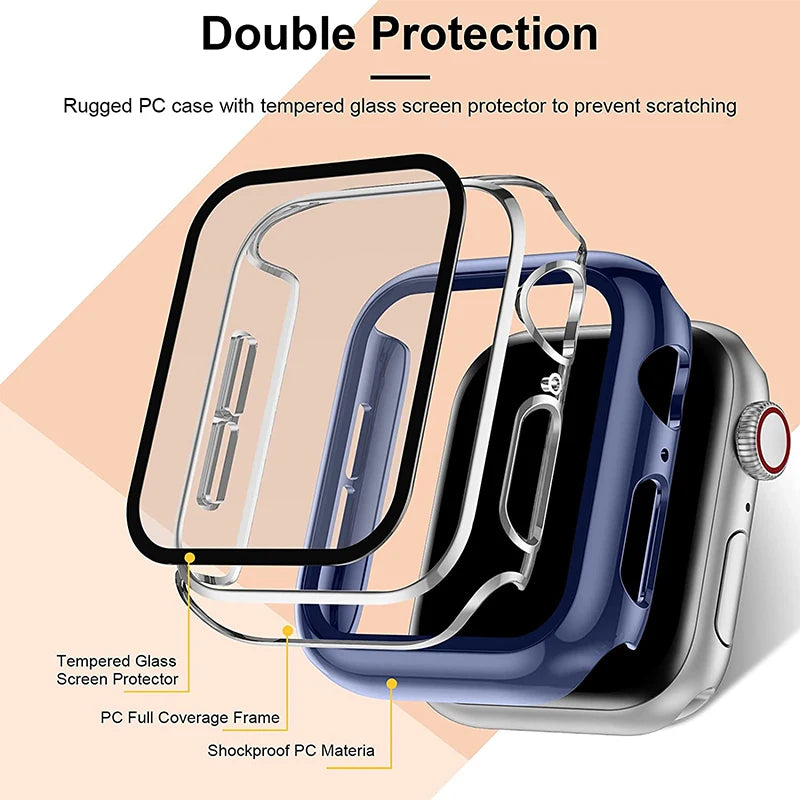 NEW Tempered Glass+Cover For Apple Watch Accessories 45mm 41mm 44mm 40mm 42mm Screen Protector Apple Watch Case Series 9 4 5 6 SE 7 8 Watches Accessories Electronics Supplies