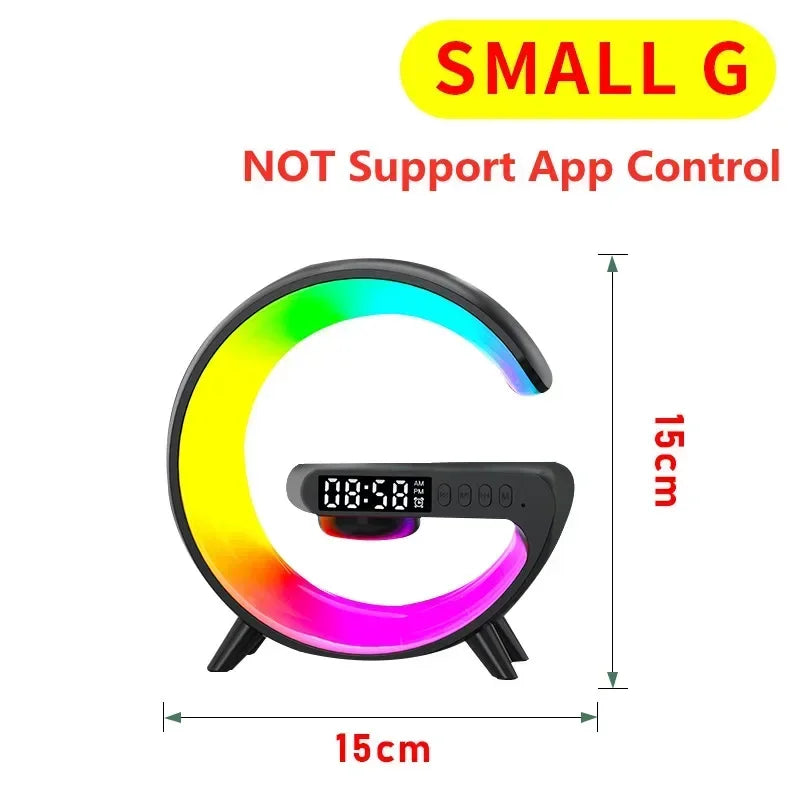 NEW Arrivals LED Smart Wake Up Light RGB Night Light with App Control, Bluetooth Speaker 15W Fast Wireless Charger Desk Lamp for Bedroom Bedside Game Room