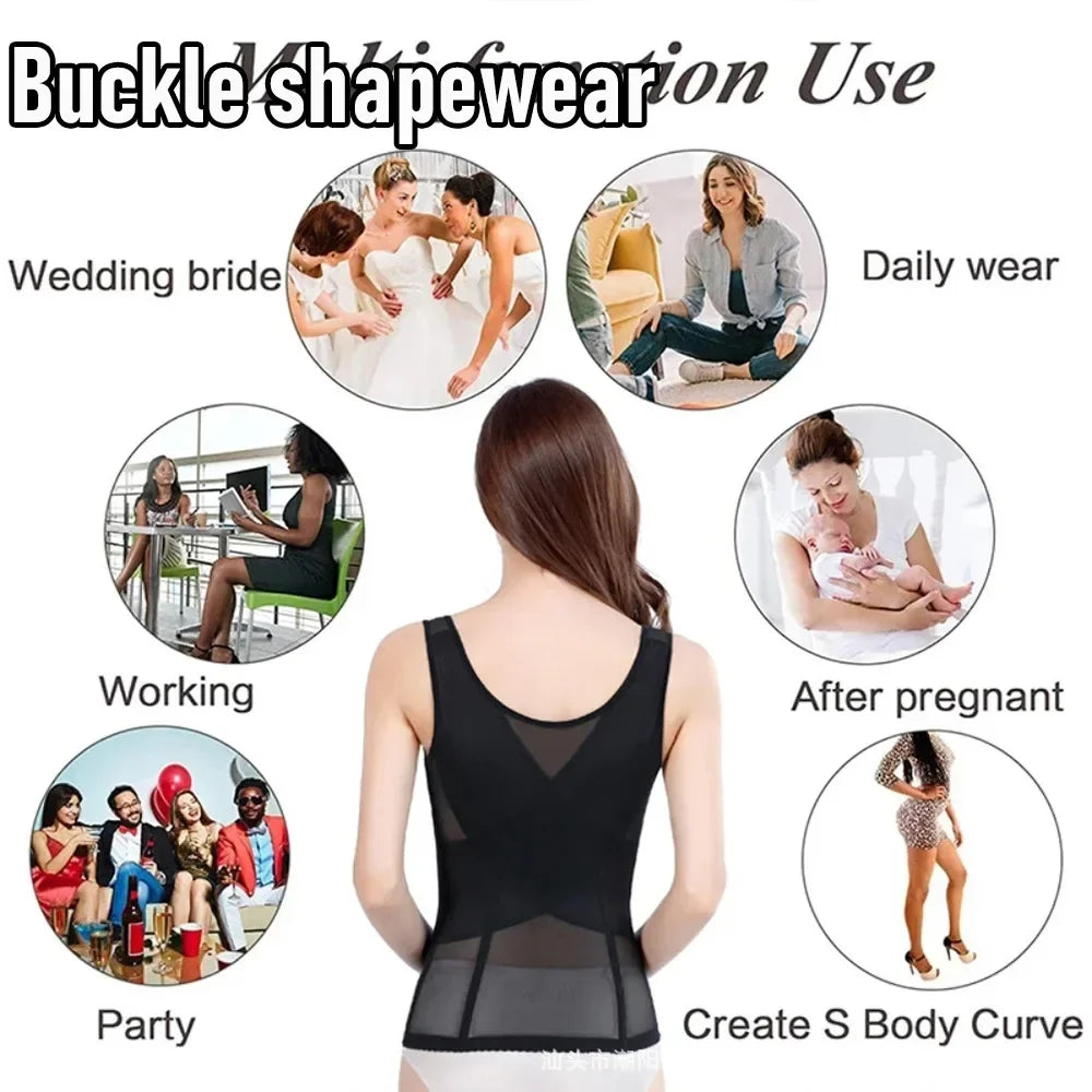 NEW Arrivals S-6XL Plus Size Women's Shapewear Vest Buckle Waist Cincher Slimming Abdomen Control Corset Style Underwear Full Coverage Body Shaper