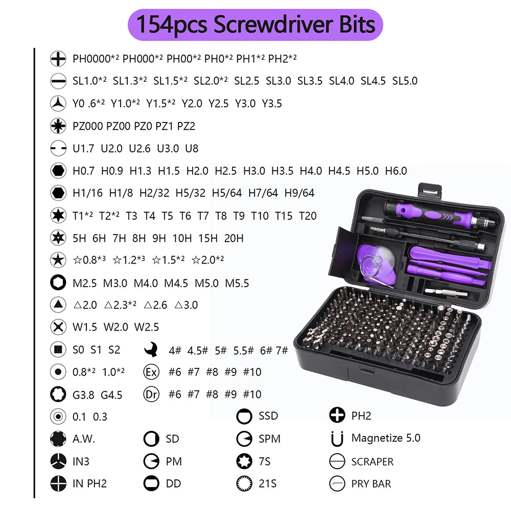 NEW Arrivals 170PCS In 1 Set Precision Screwdriver Set Magnetic Screw Driver Bits Torx Hex Bits iPhone Computer TV Mobile Phone Laptop Tablets Drone Professional Handle Repair Tool Kit