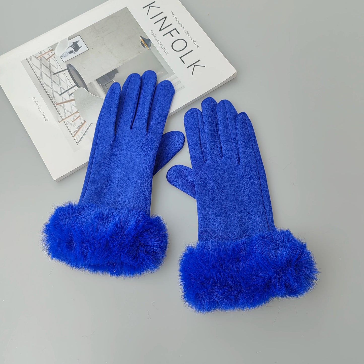 NEW Arrivals 18 Colors Women Faux Rabbit Fur Wrist Suede Leather Touch Screen Driving Glove Winter Warm Plush Thick Full Finger Cycling Black Mitten H92 Women Ladies Luxury Fashion Apparel Accessories