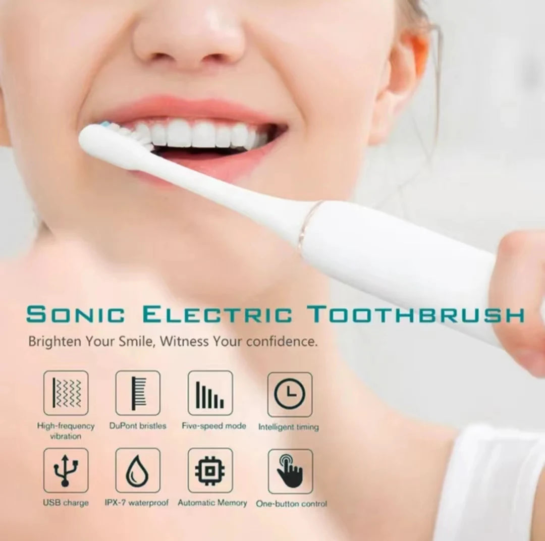 NEW Arrivals 2 Heads 3 Brushes Set Sonic Electric Toothbrush for Adults IPX7 Waterproof DuPont Brush Head USB Rechargeable High Frequency Cleaning 6 Cleaning Modes