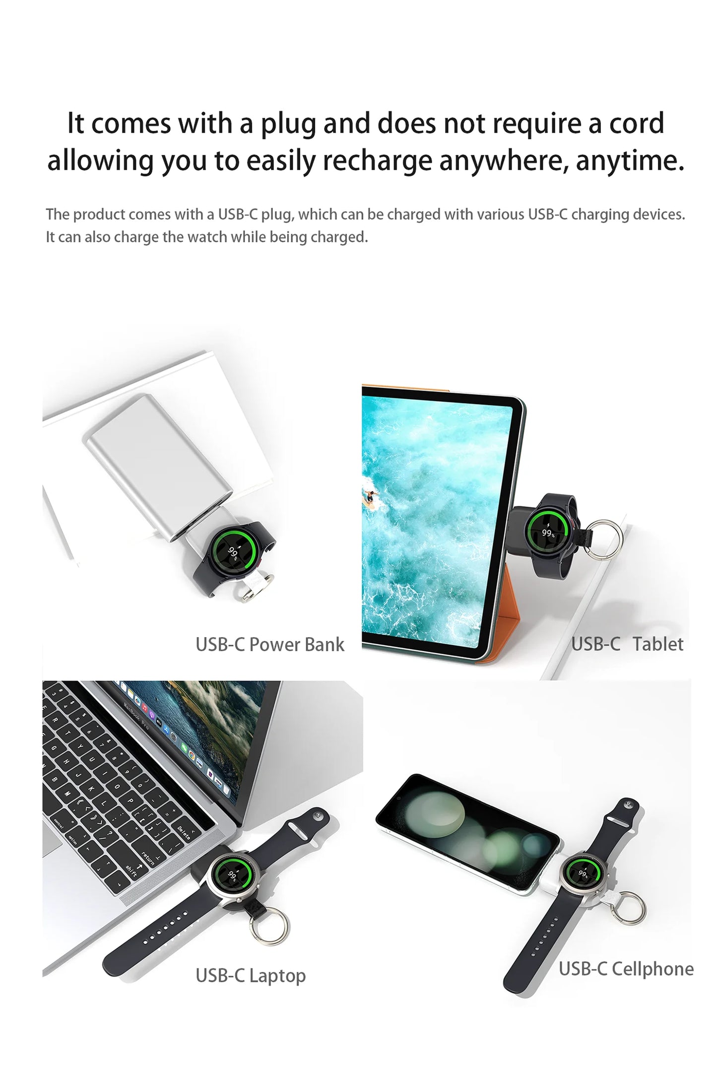 Wireless Samsung Charger Power Bank 1200mah for Galaxy7 Compatible with Galaxy Watch 3/4/5/6/7/Active 1/2+Google Pixel Watch