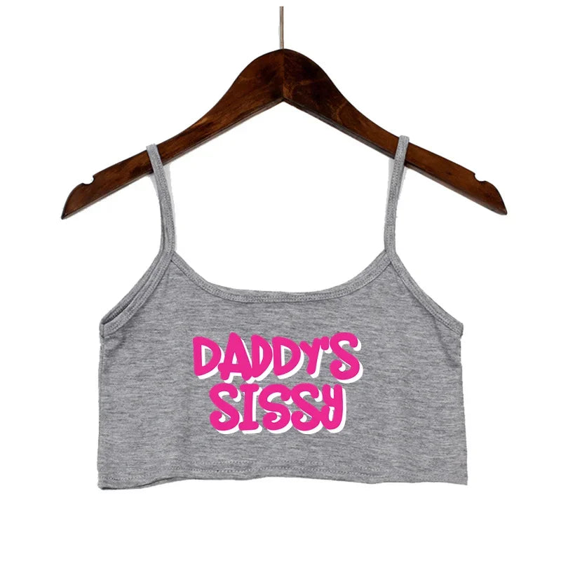 NEW Arrivals Women's Cute Crop Top DADDY'S SISSY Hot Pink Letters Print Sexy Elastic Cotton Camis Sleeveless Short Tank Top Bar Tops Women Girls Streetwear Tops