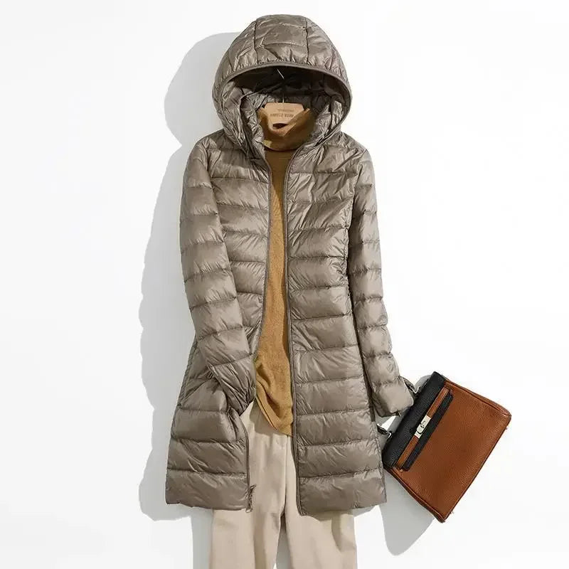 Plus Size 5xl 6xl 7xl Fall Women's Autumn Winter Ultra Lightweight Packable Long Puffer Jacket Female Hooded Slim Coat