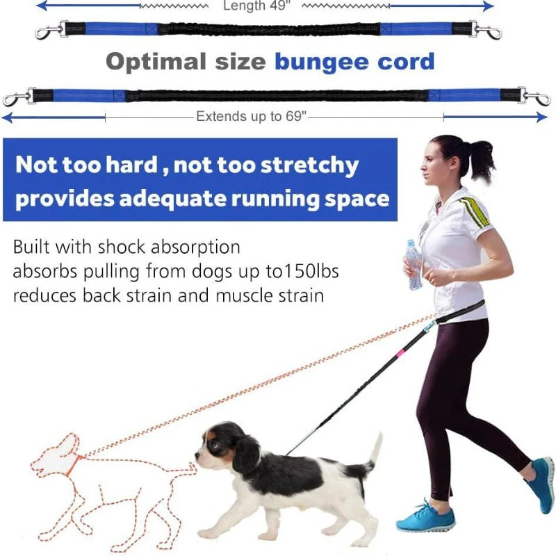 Hands-Free Large Dog Running Retractable Supplies Walking Training Adjustable Waist Belt Dogs Pet Waist Bungee Free Jogging 2 Ropes Leashes