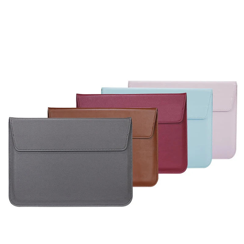 Leather Laptop Sleeve For Mac Book Air 13 PU Leather Case Pro Retina 11 15 Notebook Stand Cover For Huawei Shell Laptop Bag Unisex