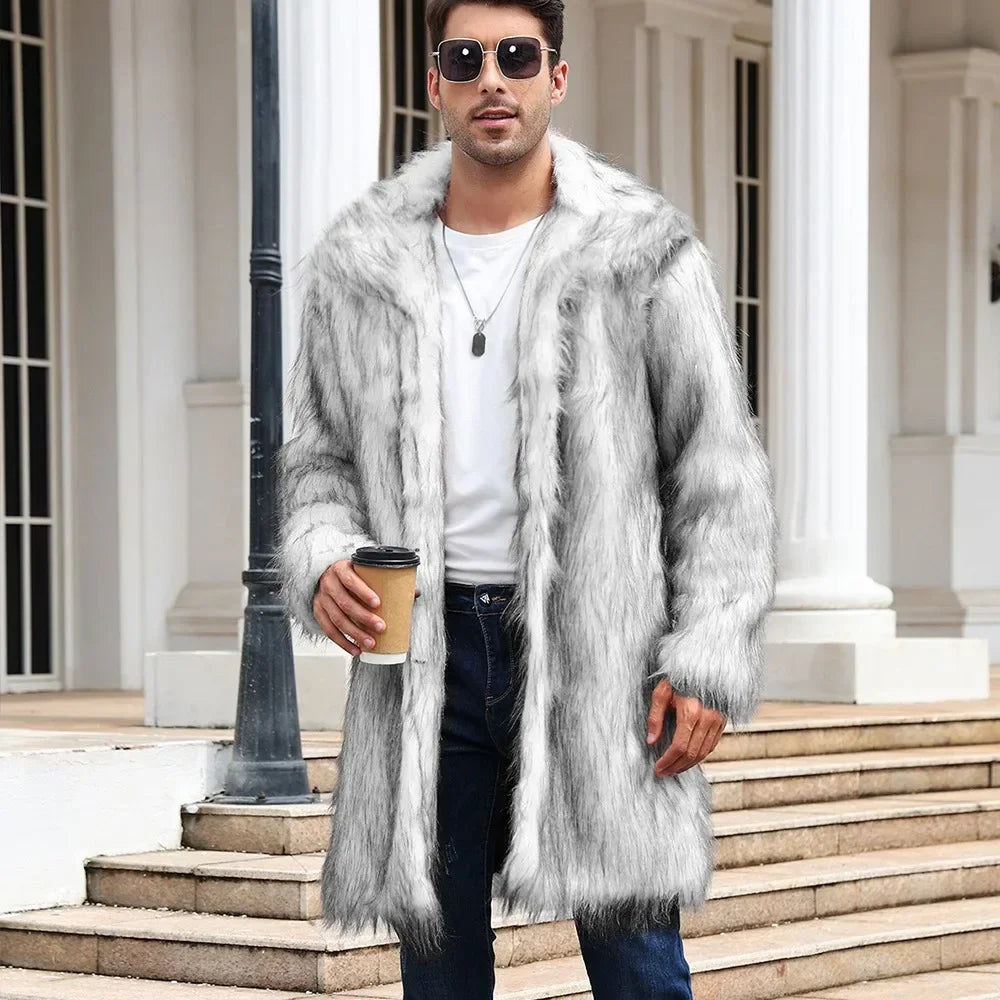 NEW Arrivals "BIG SAVE" S-4XL Men Faux Fox Fur Jacket Coat Winter Thick Fluffy Plus Size Long Sleeve Warm Shaggy Outerwear Supplies Luxury Extra Large Fur Long Jacket Bontjas Jackets Men Luxury Fashion Clothing Products