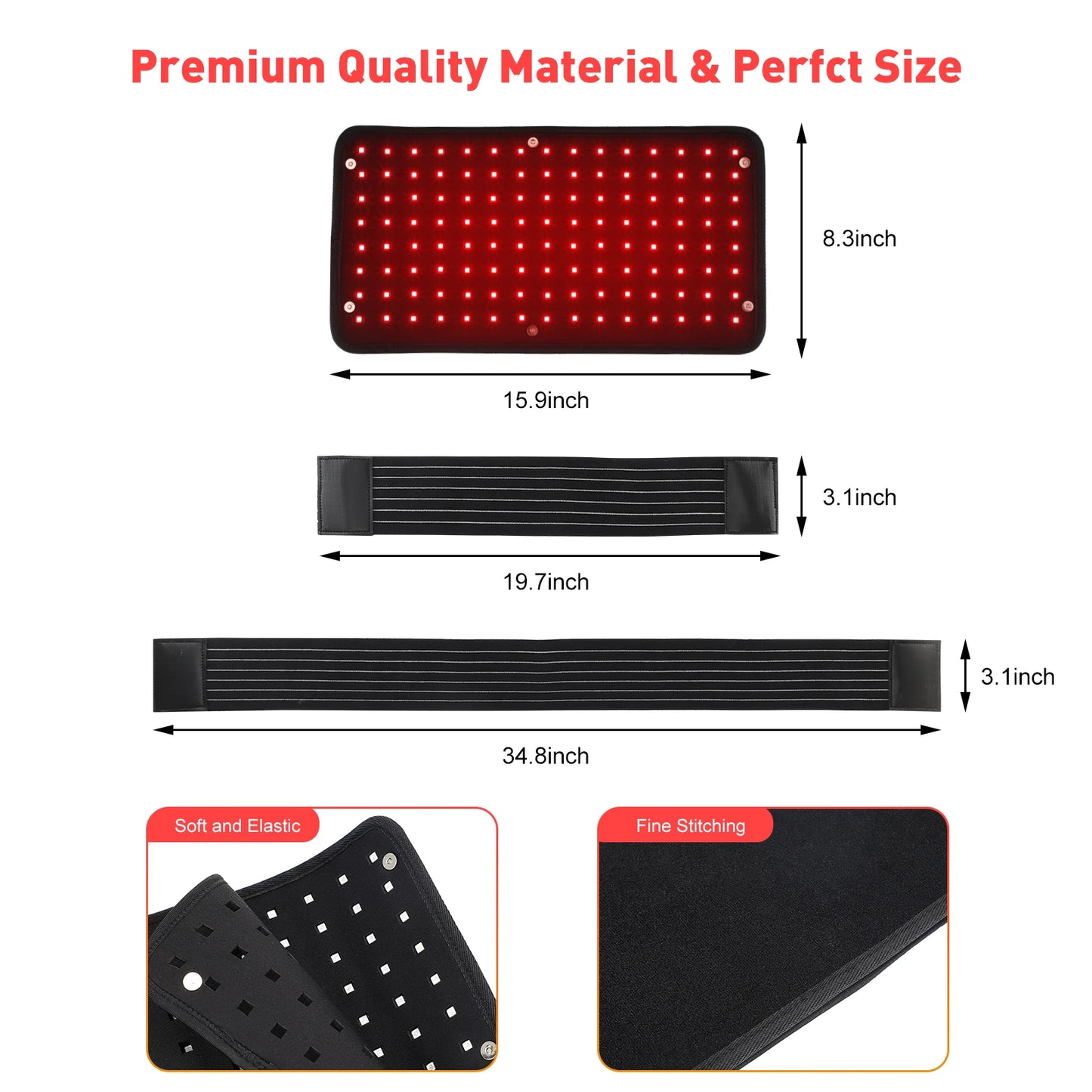 Infrared Light LED Therapy Belt Waist Red Light Heating Massage Belt Pad Lumbar Back Waist Massager for Full Body Pain Relief