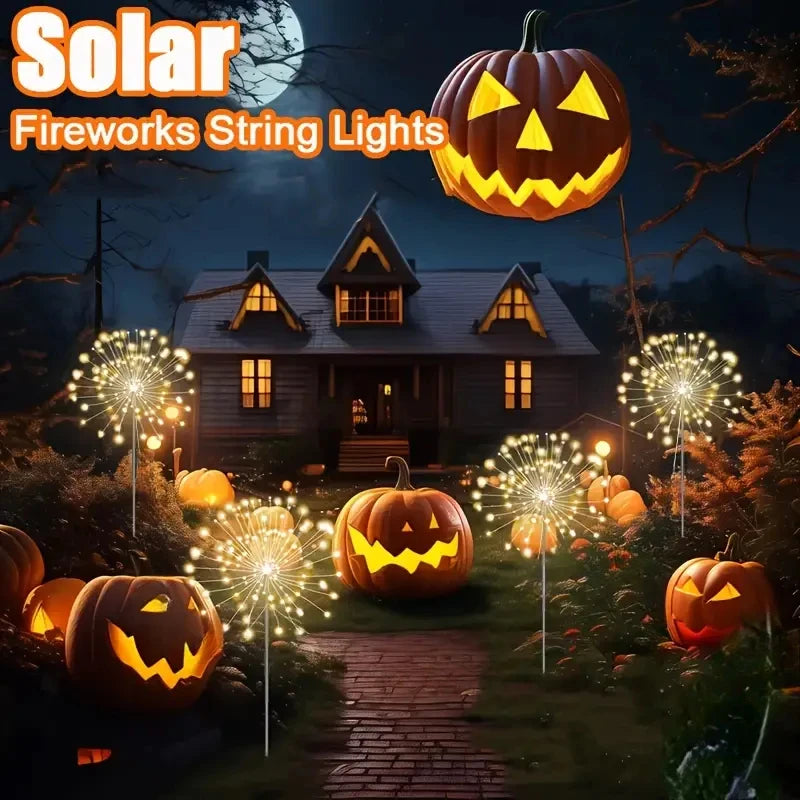 NEW Arrivals 4PCS Set Solar Garden Lights 200LED Waterproof Outdoor Lighting with Installation Hardware Firework Lights for Pathway Lawn Christmas Holiday Decoration Supplies