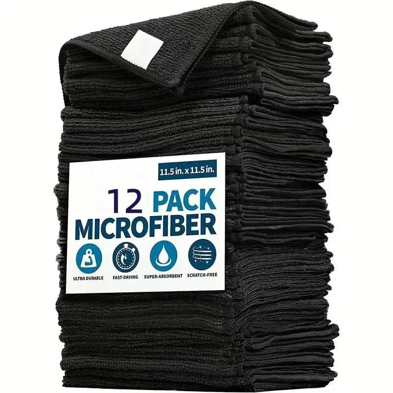 NEW 12PCS Set 25x25Cm Thicken Microfiber Cleaning Cloths Lint Free Microfiber Cleaning Towel Cloths Reusable Cleaning Towels Absorbent for Car Window Home Cleaning Supplies