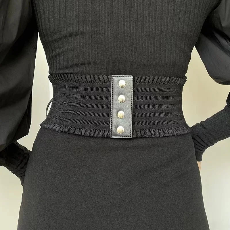 Lace straps, leather waist closure, women's decoration, shaping body, waist closure, black European and American vintage metal b