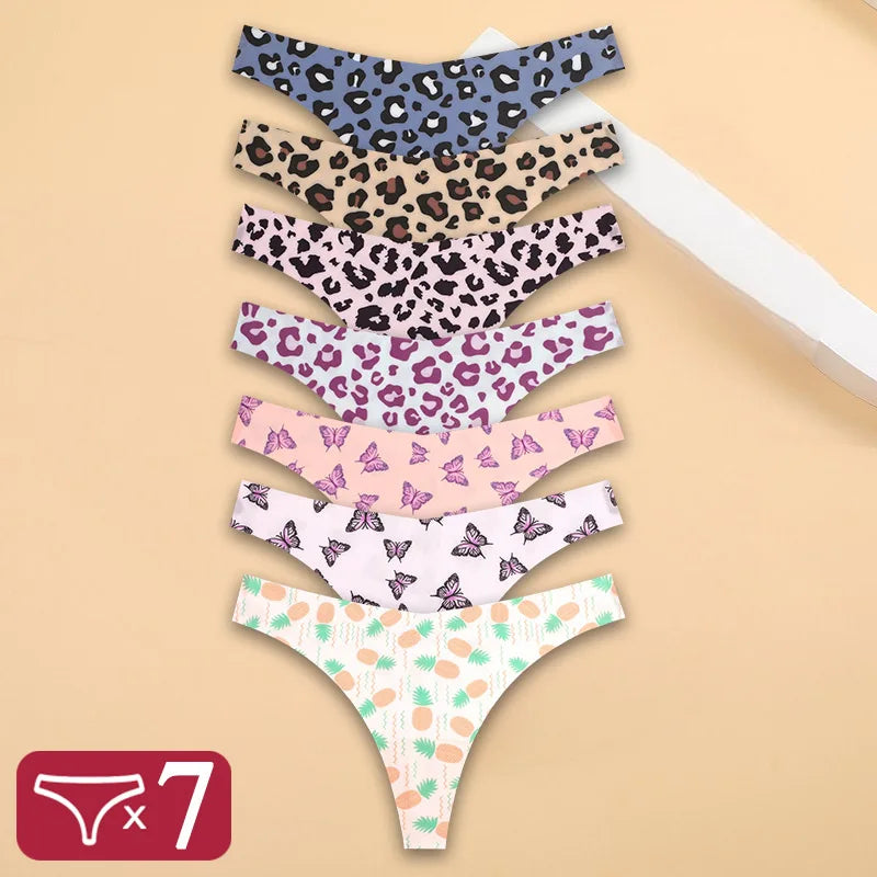 NEW Arrivals 7PCS Set 15 Colors Ice Silk G-String Lady Sexy Thong Women Seamless Girl Panties Fresh Low Waisted Underwear Ladies Girls Sexy Underwear Supplies