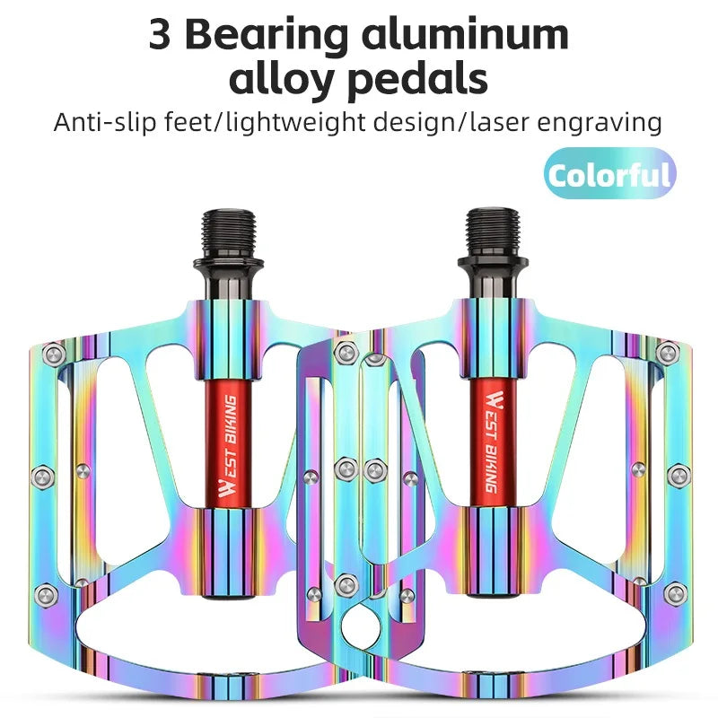 NEW Colorful/Silver Color 3 Bearing Bicycle Professional Pedal CNC Aluminum Alloy Anti Slip MTB Road Bike Pedal Widen Pedals Profession Bike Accessories