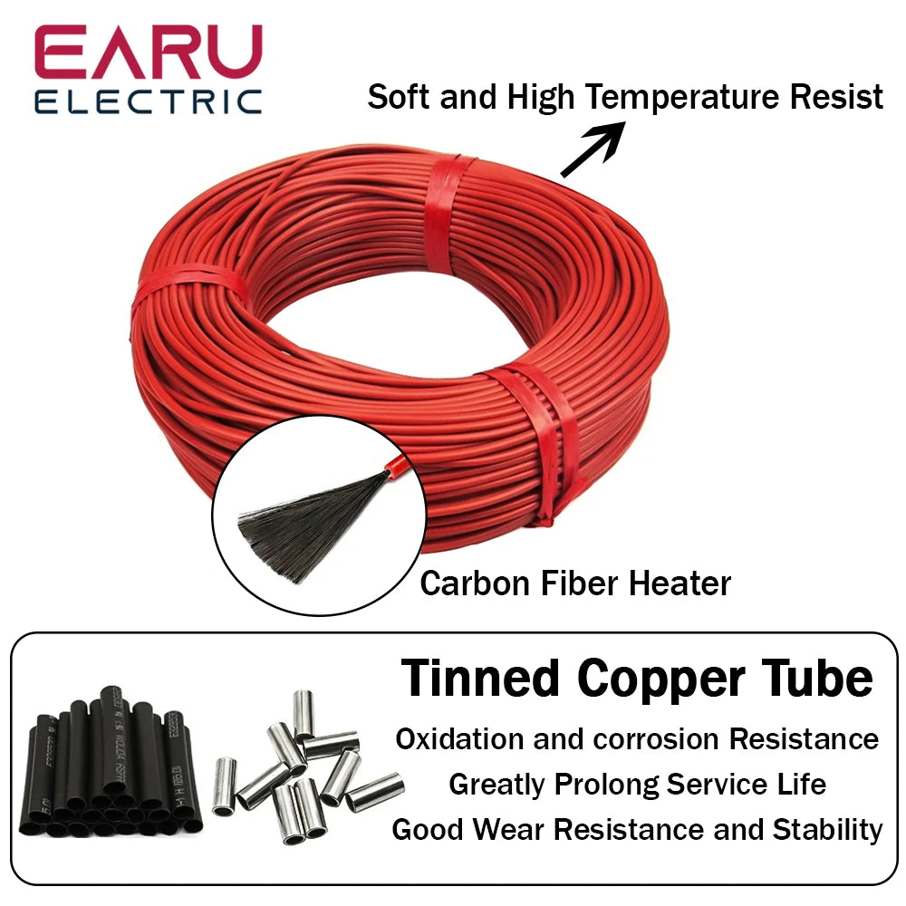 NEW Arrivals 50-80-100--200 Meters Infrared Warm Floor Cable 12K 33ohm/m Electric Carbon Heating Wire Coil 2.0mm Fiber Wire Floor Hotline Thickening Home Winter Supplies