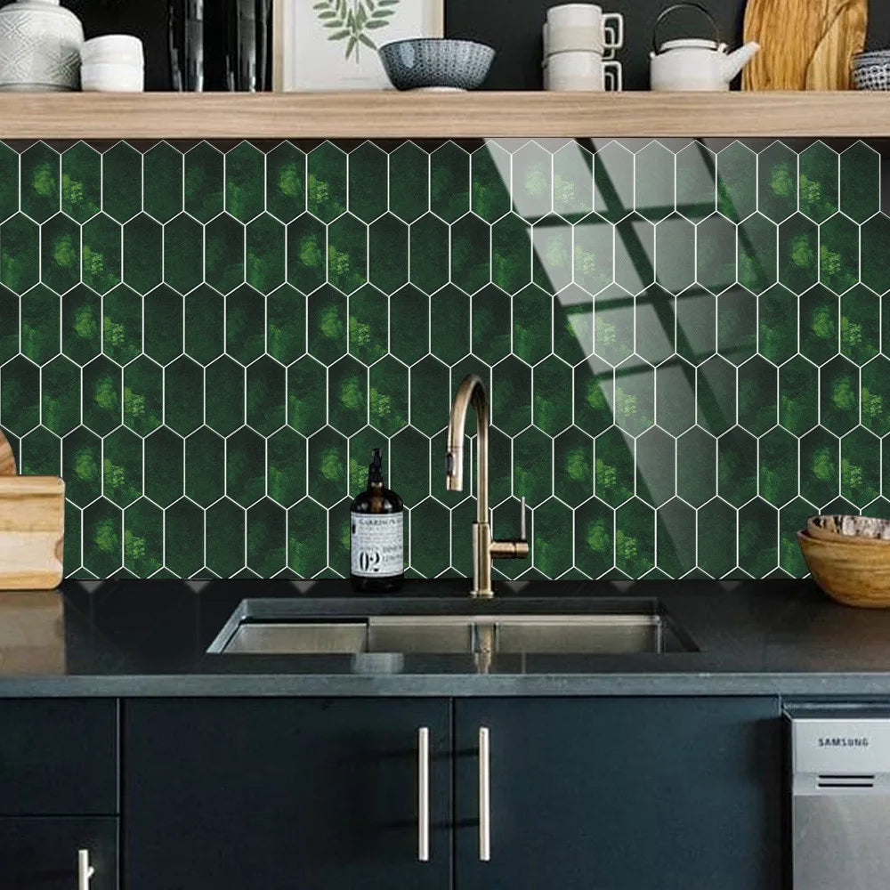 Retro Dark Green Diamond Arrow Shaped Crystal Ceramic Tile Paste Self-Adhesive Floor Paste Home Kitchen Renovation Wall Paste