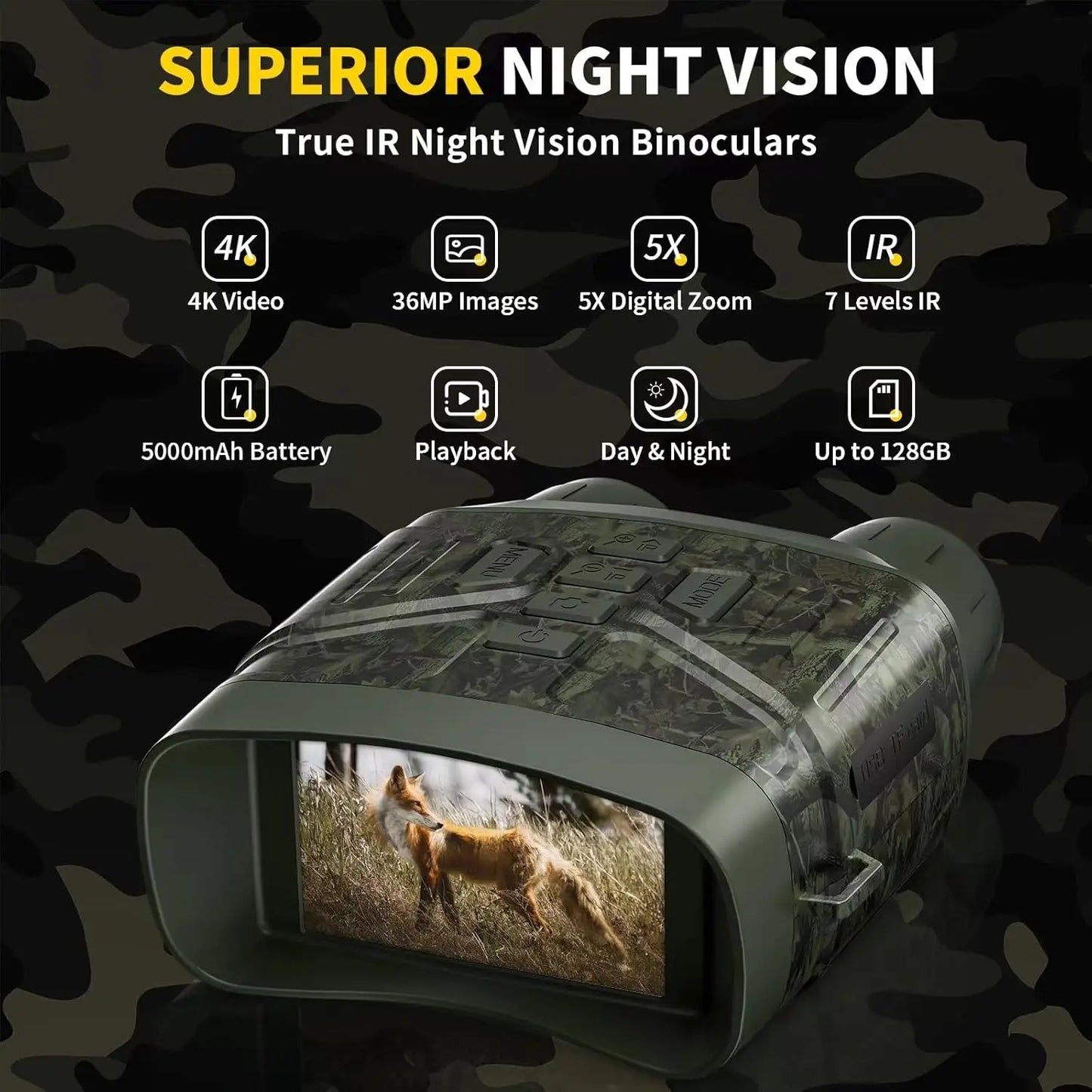 NEW 4K Night Vision Professional Goggles Binoculars with 5000mAh 32GB Card Rechargeable Battery, Can Save Photo and Video,3'' HD Screen for Camping & Security