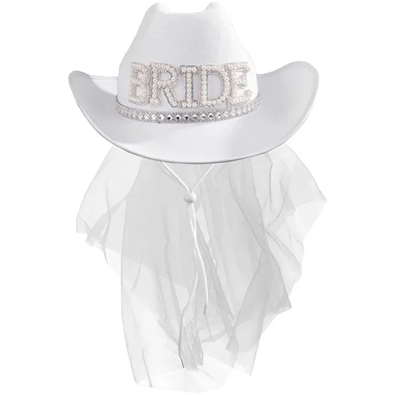 NEW Arrivals Bride Cowboy Veil Hat Country Western Barn Space Disco Wedding Cowgirl Bach Bachelorette Hen Party Bridal Shower Decoration Gift