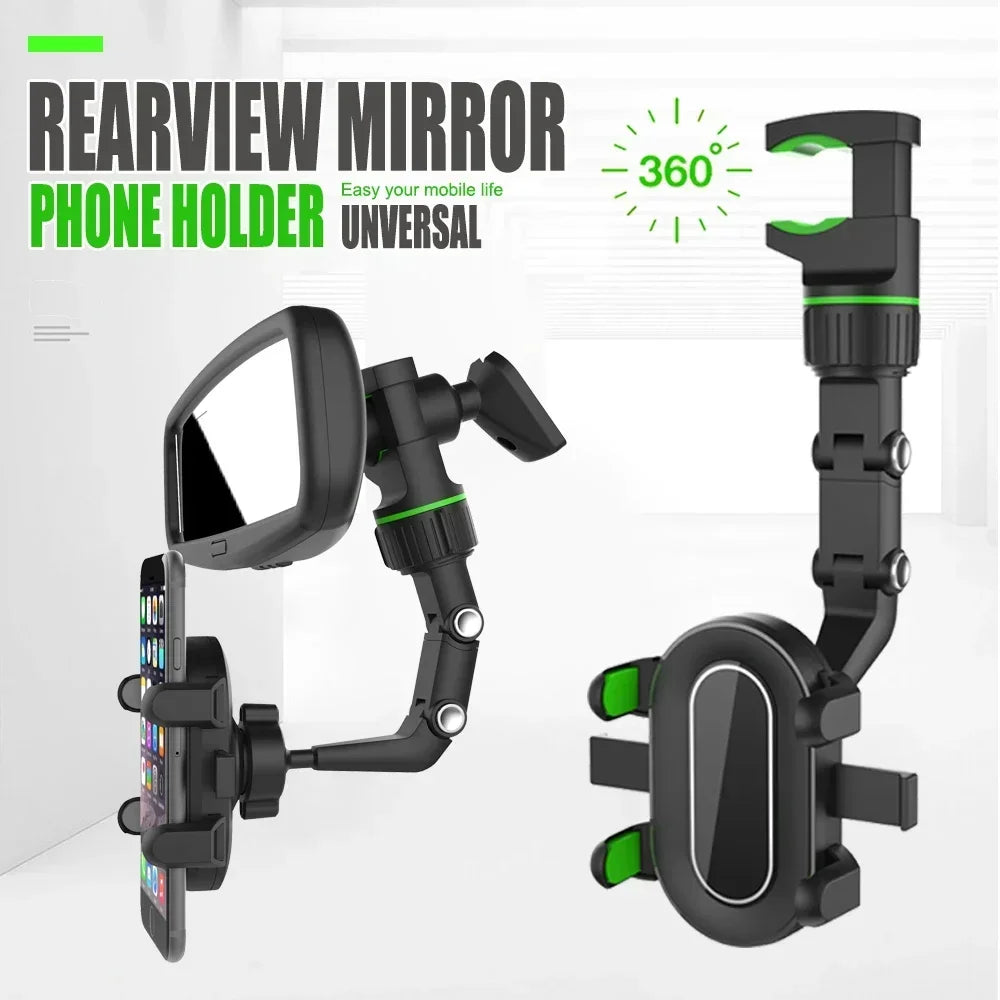 NEW Rearview Mirror Phone Holder, 360° Rotatable and Retractable Car Phone Mount, Multifunctional Rear View Mirror Holder for All Cars Mobile Phones Accessories