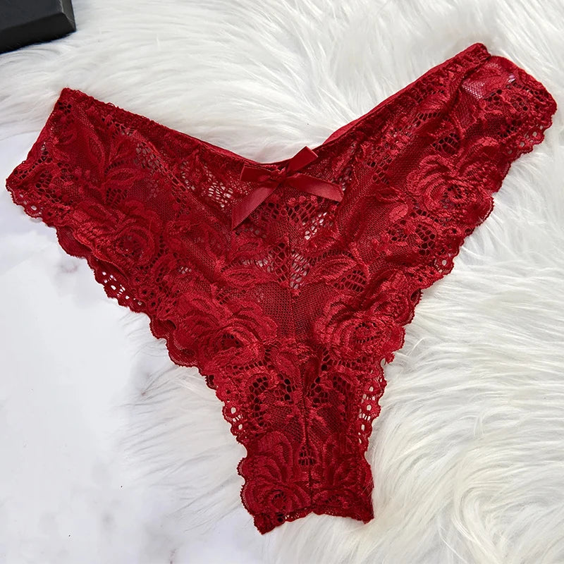 NEW Arrivals 2PCS Set Black/ Pink/Wine Red Color Transparent Sexy Lingerie Women Panties See Through Sleepwear Lace V Neck Nightdress And Thong Sets Female Underwear Briefs Set