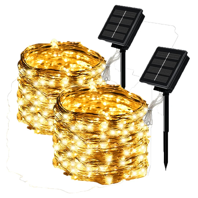 4 PCS Set 22m-200LEDS Outdoor Solar String Light LED Fairy Garland Copper Wire Light Garden Yard Party Christmas Decoration Lamp 8 Mode
