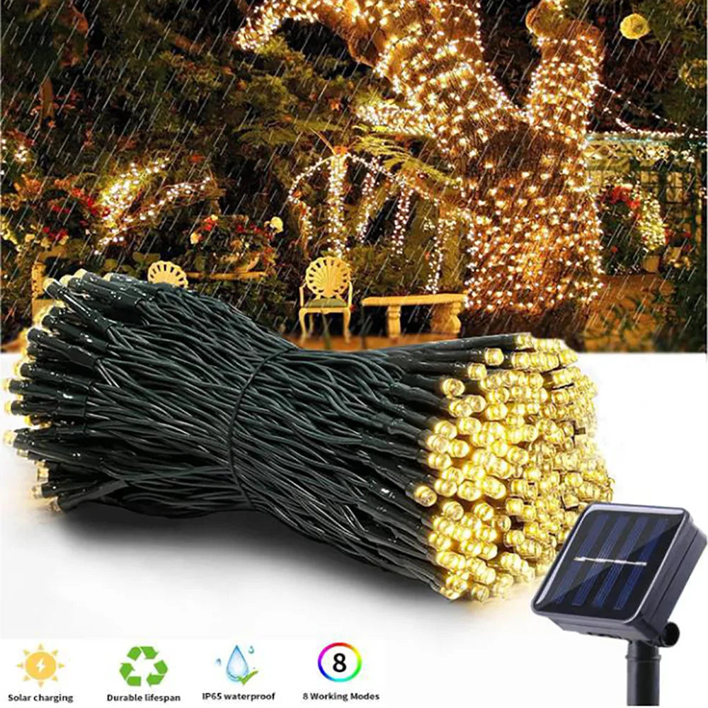 22M-300LED/32M-300LED Solar Powered Outdoor Fairy Lights IP65 Waterproof 8 Lighting Modes Suitable for Christmas Decoration Wedding Decoration Accessories Supplies