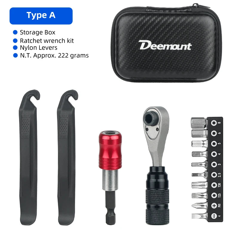 NEW Arrivals Compact Ratchet Dual Way Wrench Kit Tire Lever Tools W/ 10 Bits Bicycle Riding Quick Repair Accessories Bicycle Repair Tool Bag Sports Supplies