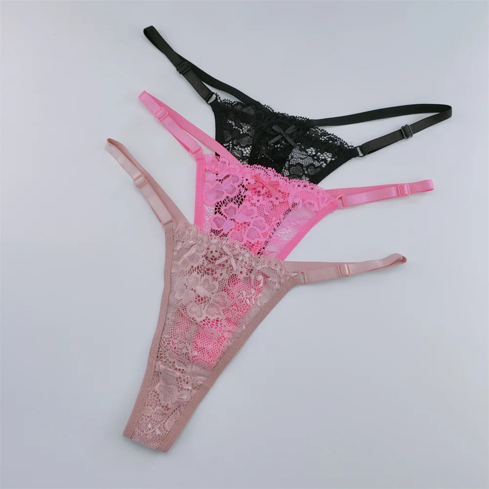 NEW Arrivals 3PCS Set Lace Thongs Women Lace Low Waist Panties Sexy Transparent Underwear Fashion Breathable G-String Ladies Intimates Lingerie