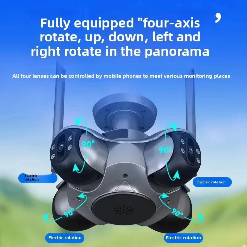 NEW Arrivals AI Functions 4Lens 4 Screen Wi-Fi Camera 20MP Outdoor Waterproof Security Camera Human Detection Night Vision CCTV Two-Ways Voice Intercom IP Camera Home Office Factory Security