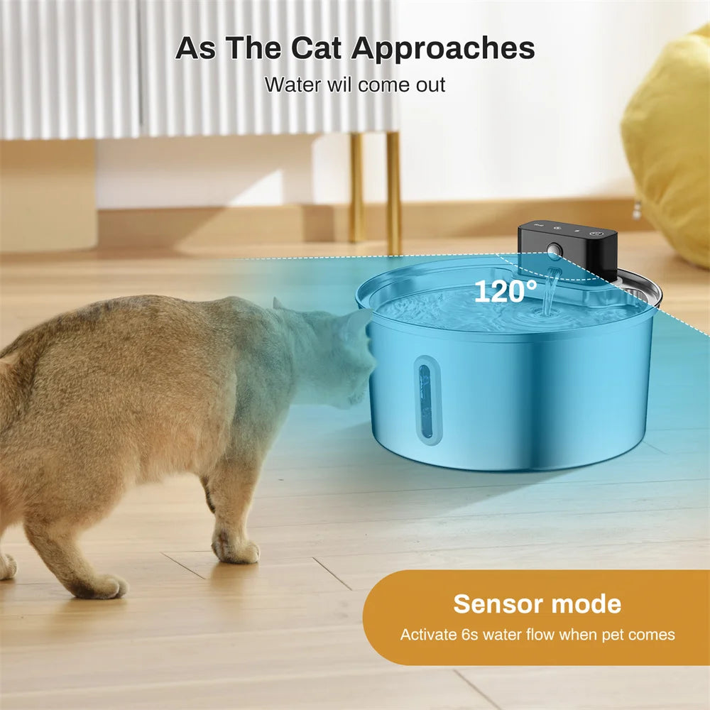 NEW Arrivals 3.2L/108oz Wireless Charging Sensor Cat Water Feeder Stainless Steel Cat Dog Water Fountain Silent Water Level Window No Plug