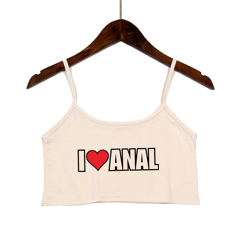 NEW Arrivals 5 Colors Women's Crop Top New Anal Love Heart Summer Sexy Elastic Cotton Camis Sleeveless Short Tank Top Bar Hot Tops for Women Summer Beach Bar Streetwear Tops