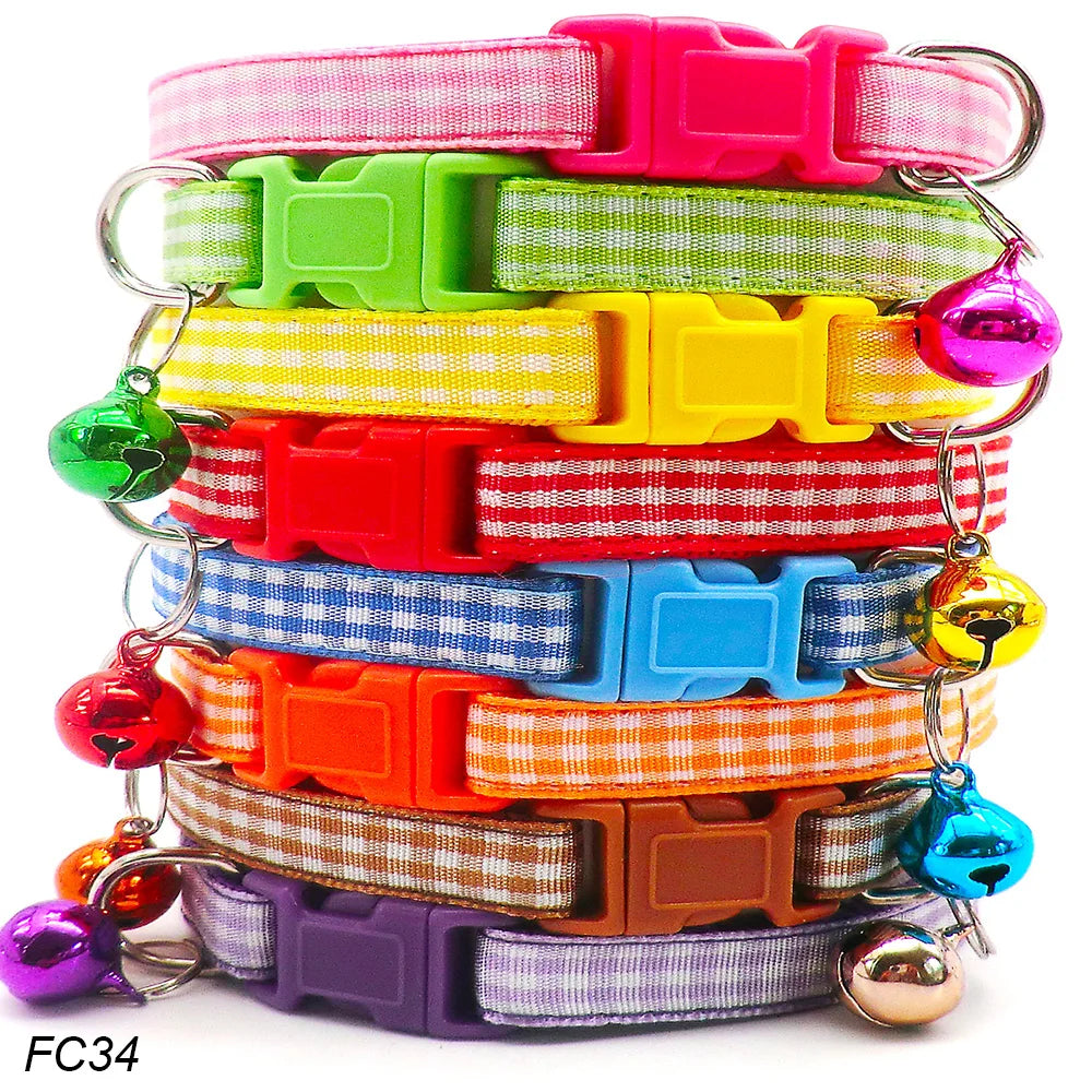NEW 100PCS Set Dog Collar With Bells Adjustable Customize Necklace Puppy Kitten Collar Accessories Pet Shop Products Rabbit Cats Neck Strap Collar Pets Safety Supplies