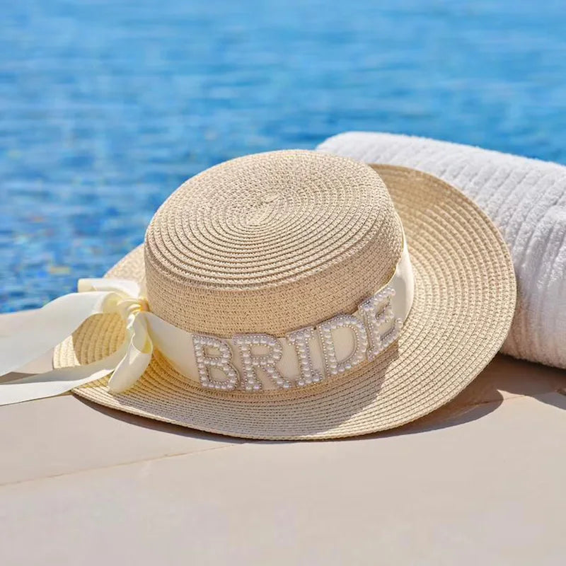 NEW Arrivals Pearl Bride Sun Hat Summer Beach Pool Wedding Engagement Bachelorette Hen Party Bridal Shower Honeymoon Travel Decoration Gift