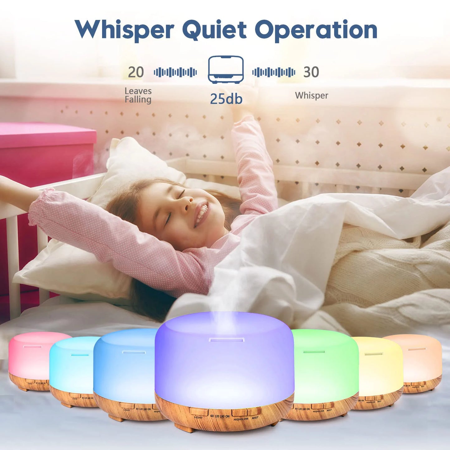 500ML Aroma Diffuser Wood Grain Color, 5V 2A Essential Oil Aromatherapy Diffuser Humidifier with Remote Control for Home Office