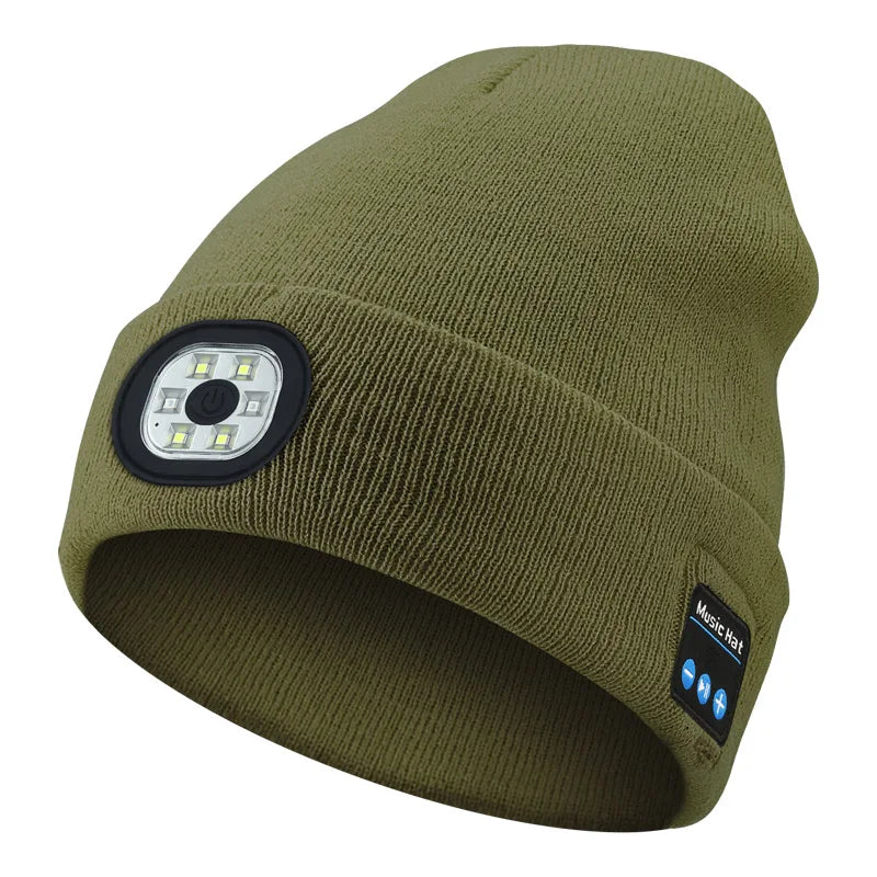 NEW Arrivals 4 Colors Handsfree Warm Beanie Bluetooth 5.0 LED Hat Wireless Stereo Headset Music Player With MIC Support Dimming Rechargeable Battery Sports Accessories