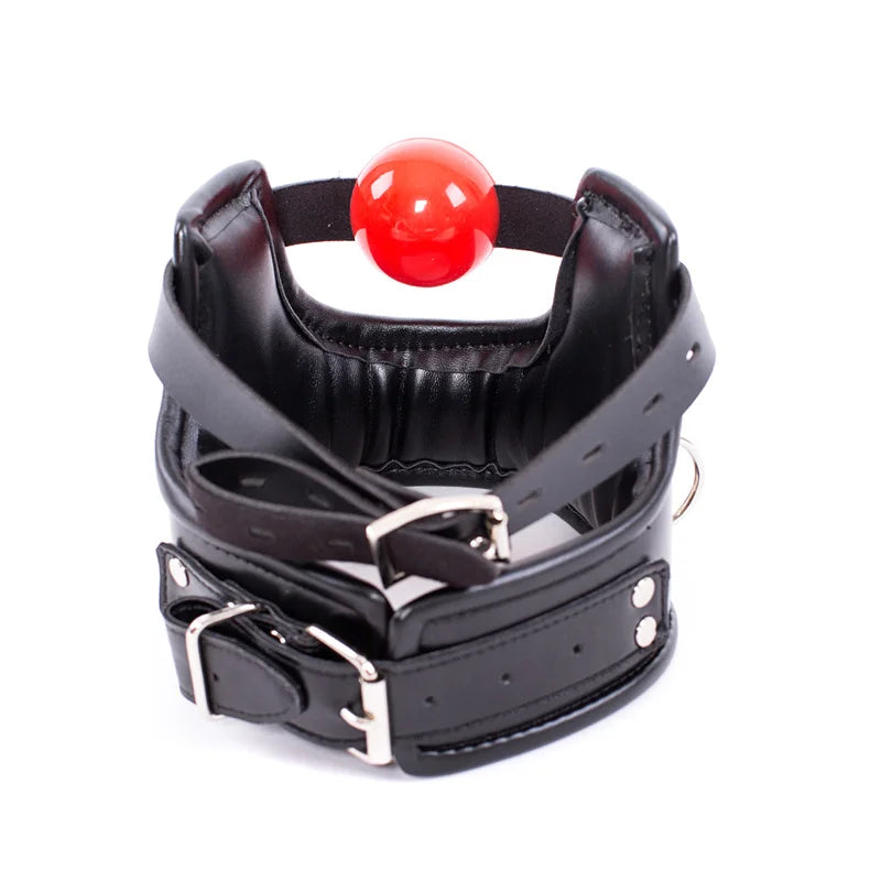 BDSM Bondage Flirt Toys of Sex Slave Spong Leather Adjustable Collar with Silicone Open Mouth Ball Gag for Men Women Couples