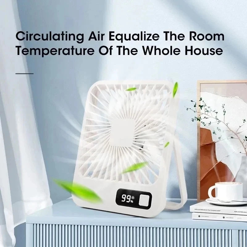 2000mAh Small Desktop Fan Super Silent USB Charging Strong Air Flow Cooling Fan with 5-speed Strong Air Flow Office Fan