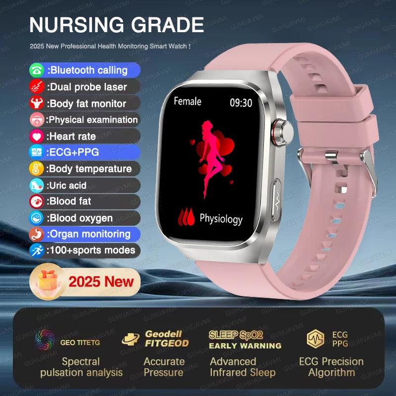 NEW Arrivals Micro Physical Examination ECG Smart Watch Women Men Uric Acid Body Fat Five Organ BP Health Watches HD Call Smart Bracelet Health Care Supplies