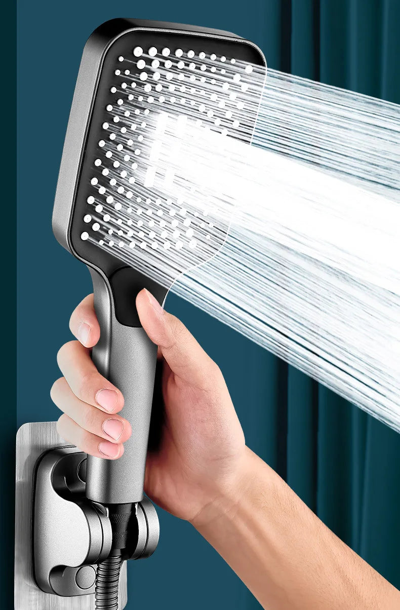 NEW Arrivals Super Power Set Silver Adjustable Thickened Shower Head Square Button Boosting Shower Head Water Outlet Shower Head Set Bathroom Accessories Home Supplies
