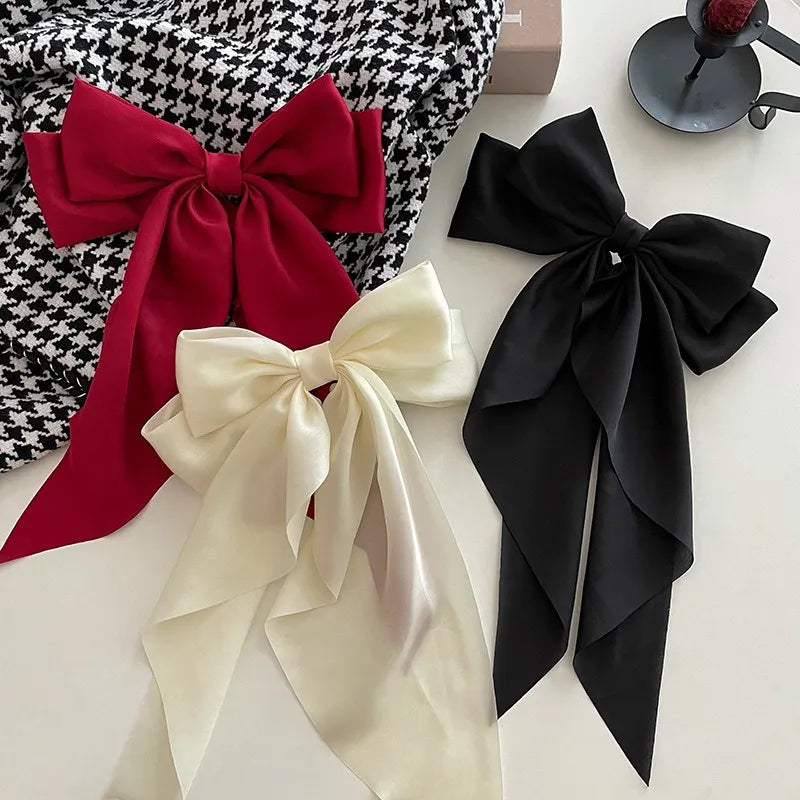 11 Solid Color Satin Ribbon Big Bows Hairpin Spring Clips Hair Accessories for Women Girls Trendy Korean Summer Headwear