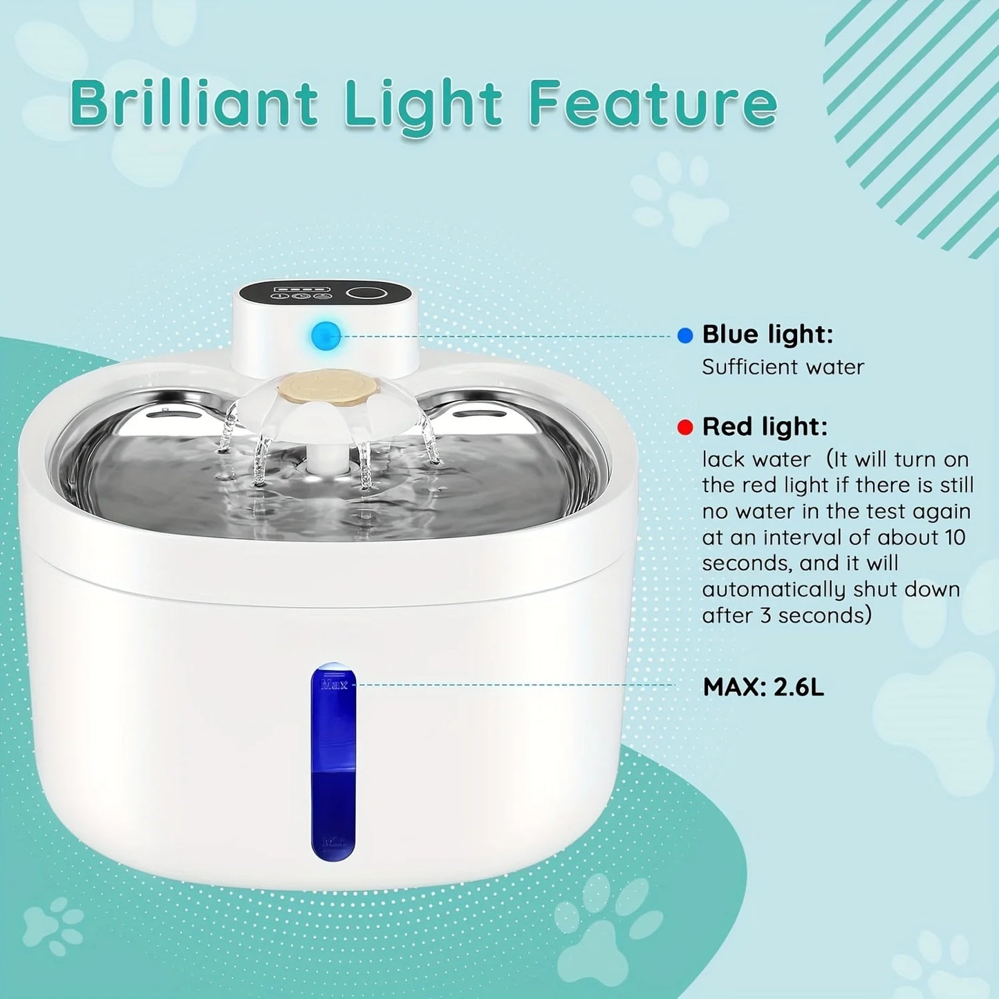 NEW Arrivals Pet Automatic Water Dispenser, Non Plug in Cat Water Dispenser, Stainless Steel Wireless Constant Temperature Water Dispenser Pets Supplies