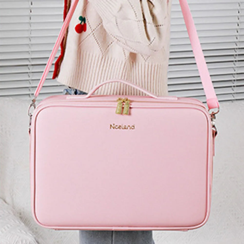Smart LED Cosmetic Case with Mirror Beauty Bag Portable Large Capacity Fashion Simple PU Leather Casual for Weekend Vacation