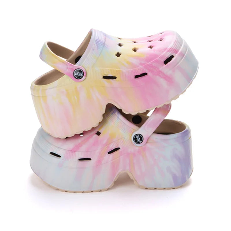 Leopard Thick Bottom Clogs for Women Closed Toe Chunky Platform Sandals Woman Summer Super High Wedge Heel Slippers Female