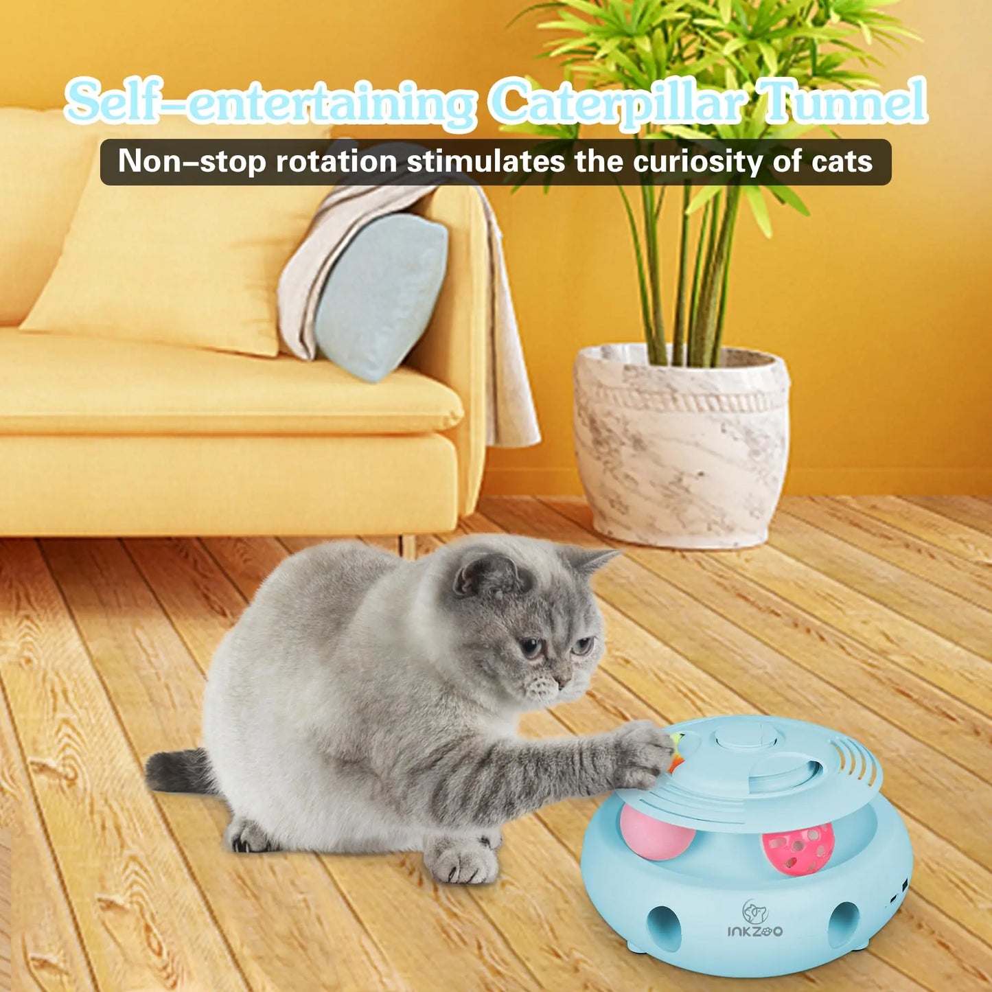 NEW Arrivals 4-in-1 Set Interactive Cat Toys for Indoor Cats, Automatic 6 Holes Mice Whack-A-Mole, Fluttering Butterfly, Track Balls, USB Rechargeable Pets Interactive Toys Accessories Training Games Supplies