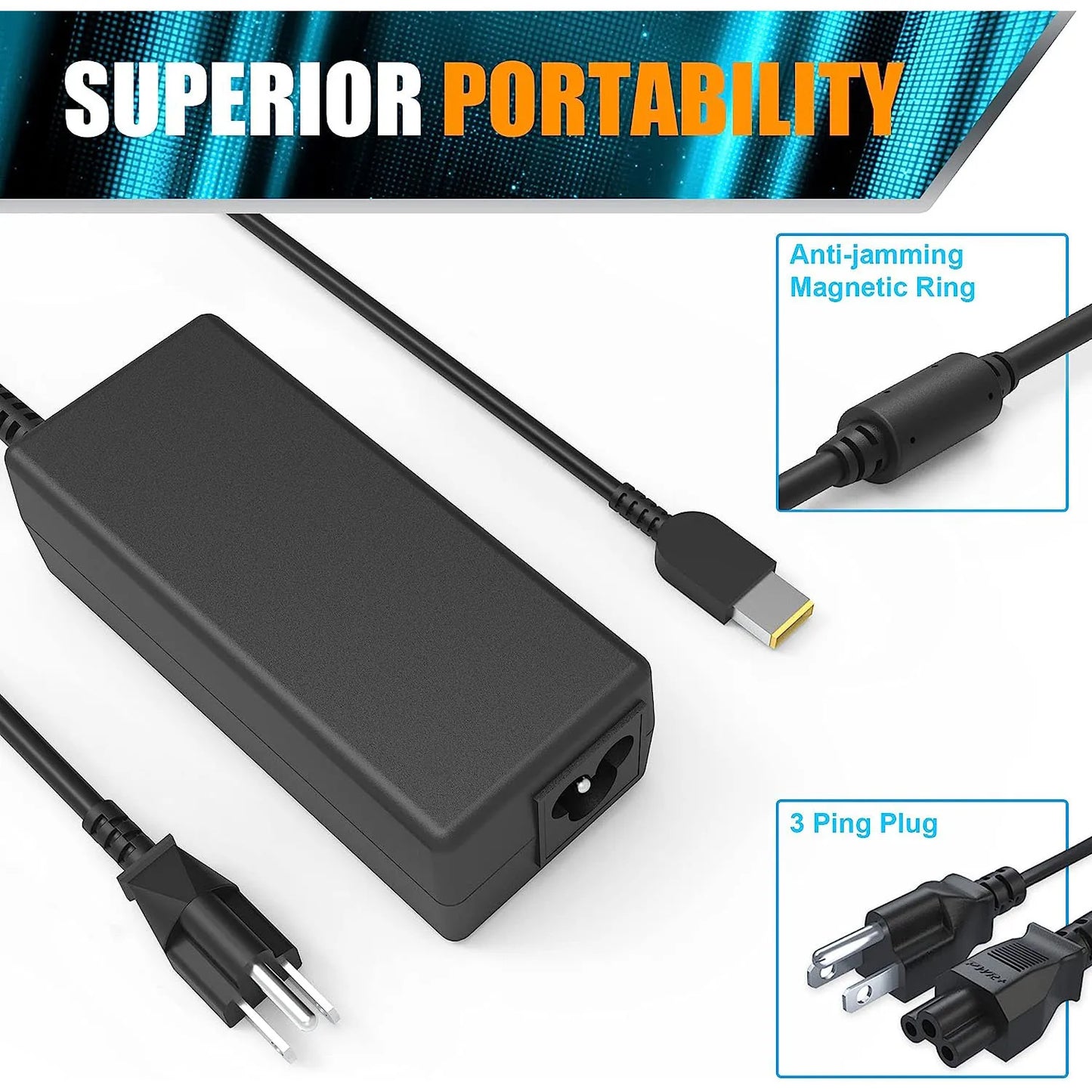 AC Adapter 90W 20V 4.5A Laptop Charger for Lenovo ThinkPad X1 Carbon T440 E431 G410 45N0237 45N0236 45N0239 344428U Power Cord