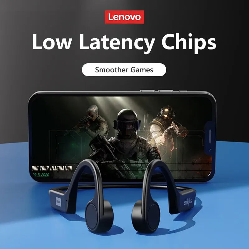 Original Lenovo X4 Bone Conduction Bluetooth Headphone Sports Swimming Diving Earphone Waterproof Wireless Headset with Microphone Ear Hook TWS Bass Hi-Fi Stereo Sound