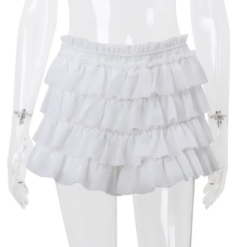 NEW Arrivals 2PCS Set Sexy Fashion Y2K Ruffle Tiered White Mini Skirts + Tops Sets Elegant Outfits Tie Front Matching Sets Spring Summer Evening Beach Party Night Club Outfit Girls Sexy Suit