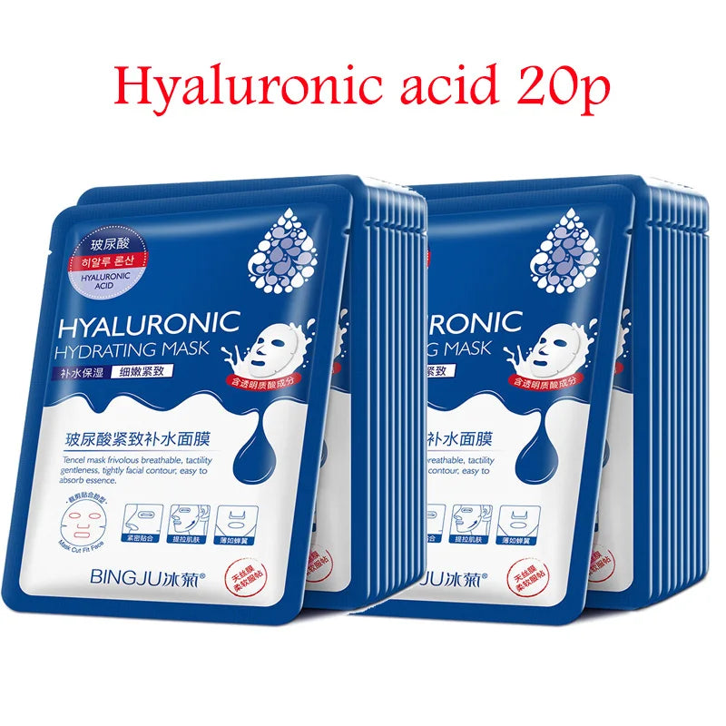 NEW 20PCS Korean Set Snail + 24K Gold + Collagen + Hyaluronic Acid Face Mask Skincare Moisturizing Anti Wrinkle Whitening Facial Masks Face Sheet Mask Korean Skin Care Products