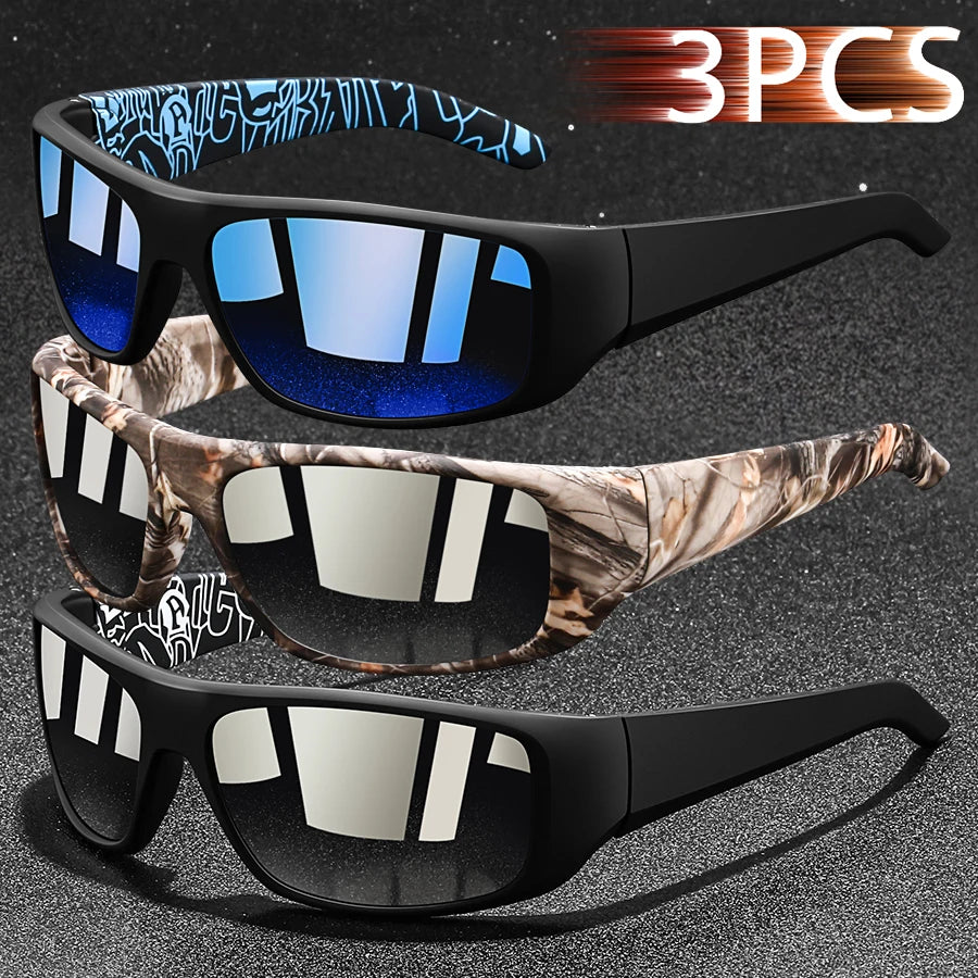 NEW Arrivals 3PCS Set Fashion Vintage Fishing Cycling Sports Sunglasses Men Women Running Mountaineering Sport Man Sun Glasses UV400 Eyewear