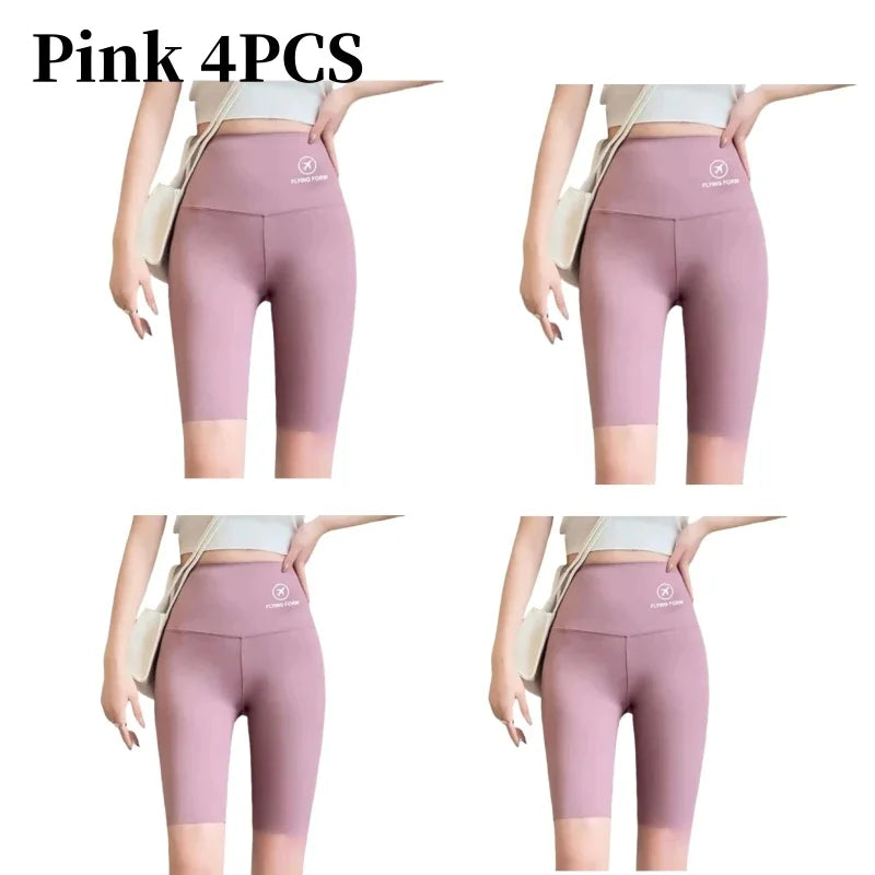 NEW Arrivals 4PCS Set 5 Colors Women's Summer Shark Bottom Pants Riding Running Sports Shorts Elastic Yoga Pants High Waisted Hip Lifting Women Sports Apparel Sets